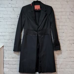 Sinclair 10 Black Cotton Silk Long Trench Coat sz 4